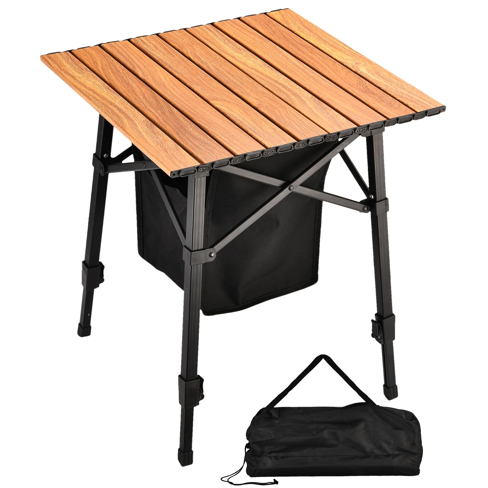 Photo 1 of Aluminum Camping Side Table, Compact Folding Outdoor Table, Portable Beach Table with Carry Bag and Storage, Small Camp Table for Picnic, Hiking, Fishing, Grill,Camping(Wooden)