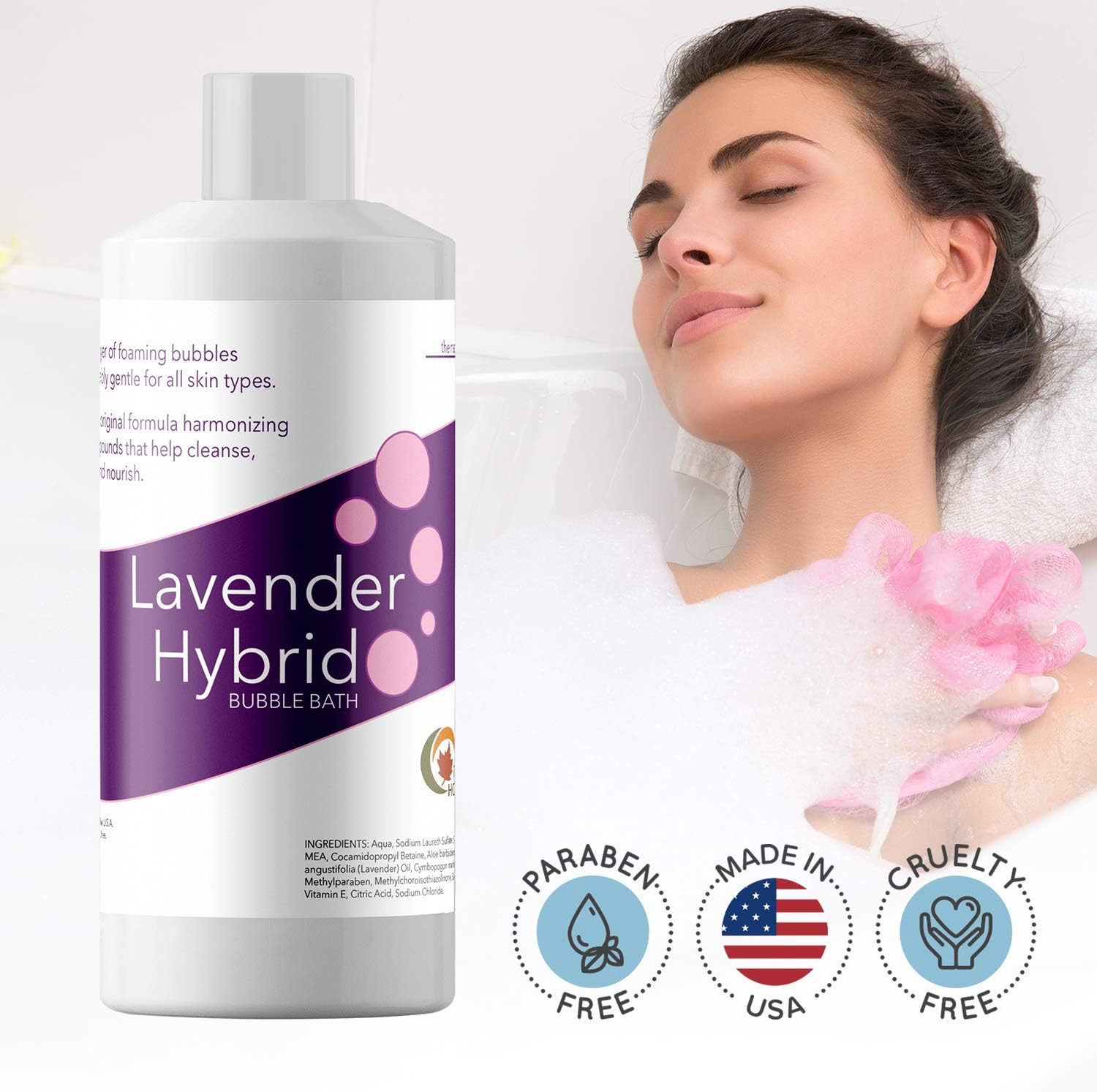 Bubble Bath for Women, Men and Teens - Lavender Hybrid, Gentle, and Safe for Sensitive Skin - With Vitamin E and Aloe Vera, 16 oz.: Health & Personal Care