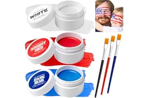 TonJin White Red Blue Face Body Paint Set 5.28oz,Non-Toxic Professional Facepaint Makeup Kit with 3 Brushes for Kids & Adults 4th of July USA Independence Day Football Softball Players Clown Spiderman