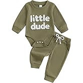 FOMOYUU Newborn Baby Boy Clothes Waffle Letter Embroider Long Sleeve Romper Pullover Tops and Pants Sets Fall Winter Outfits