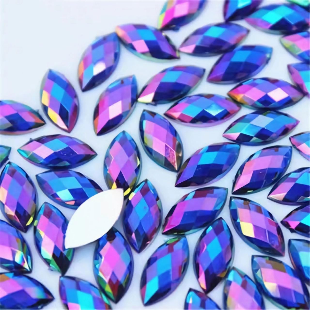Photo 1 of 100 Pcs 15x7mm AB Colorful Jewels Gems Rhinestones for Crafts, Horse Eye Flatback Acrylic Gemstone for Halloween Party Decorations Clothing Wedding Dress DIY Crafting Accessories(07 Sapphire Blue AB)