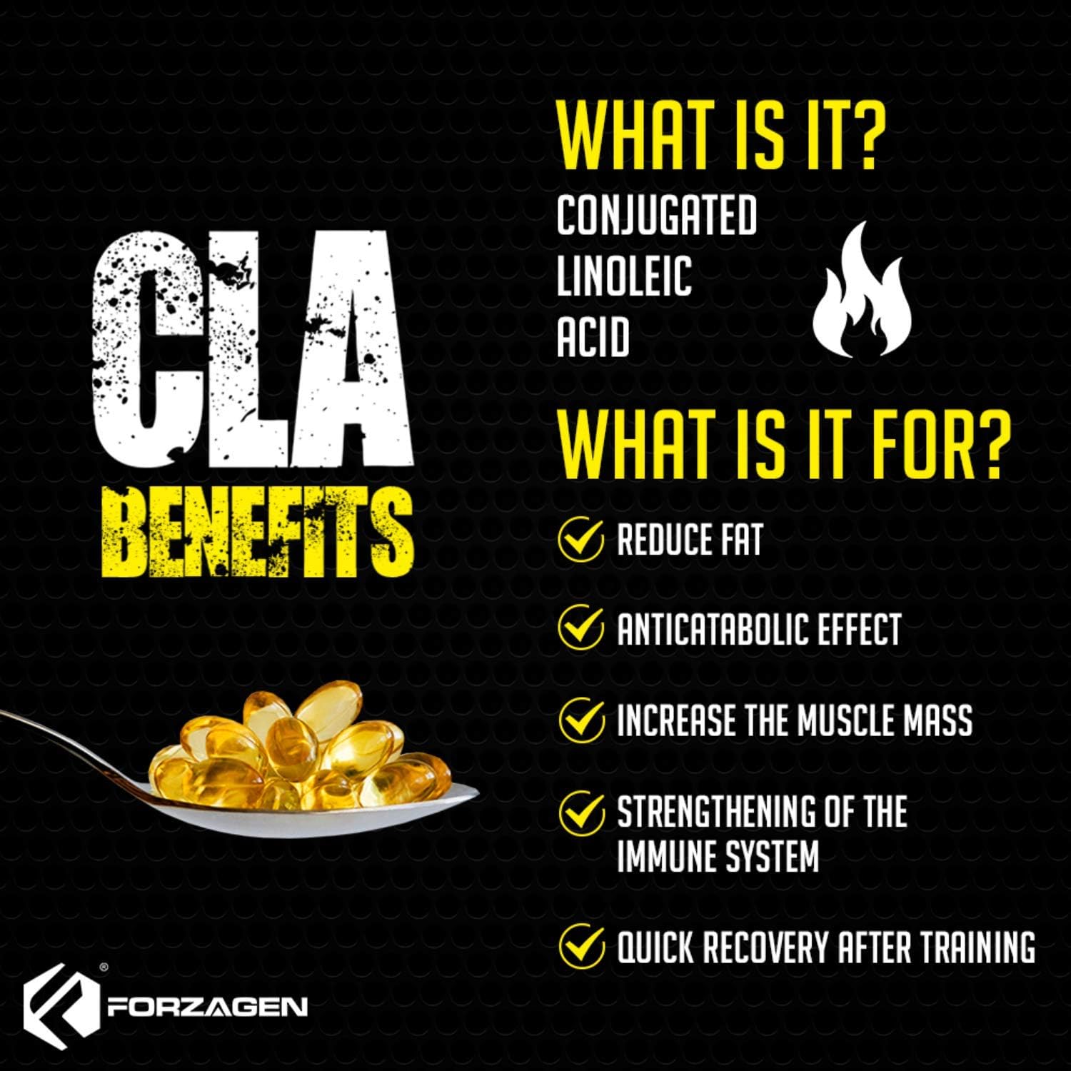 Forzagen Maximum Strength CLA 2K - Conjugated Linoleic Acid | 2000 MG | Gluten Free Natural Muscle Builder for Men and Women (120 softgel caps).: Health & Personal Care