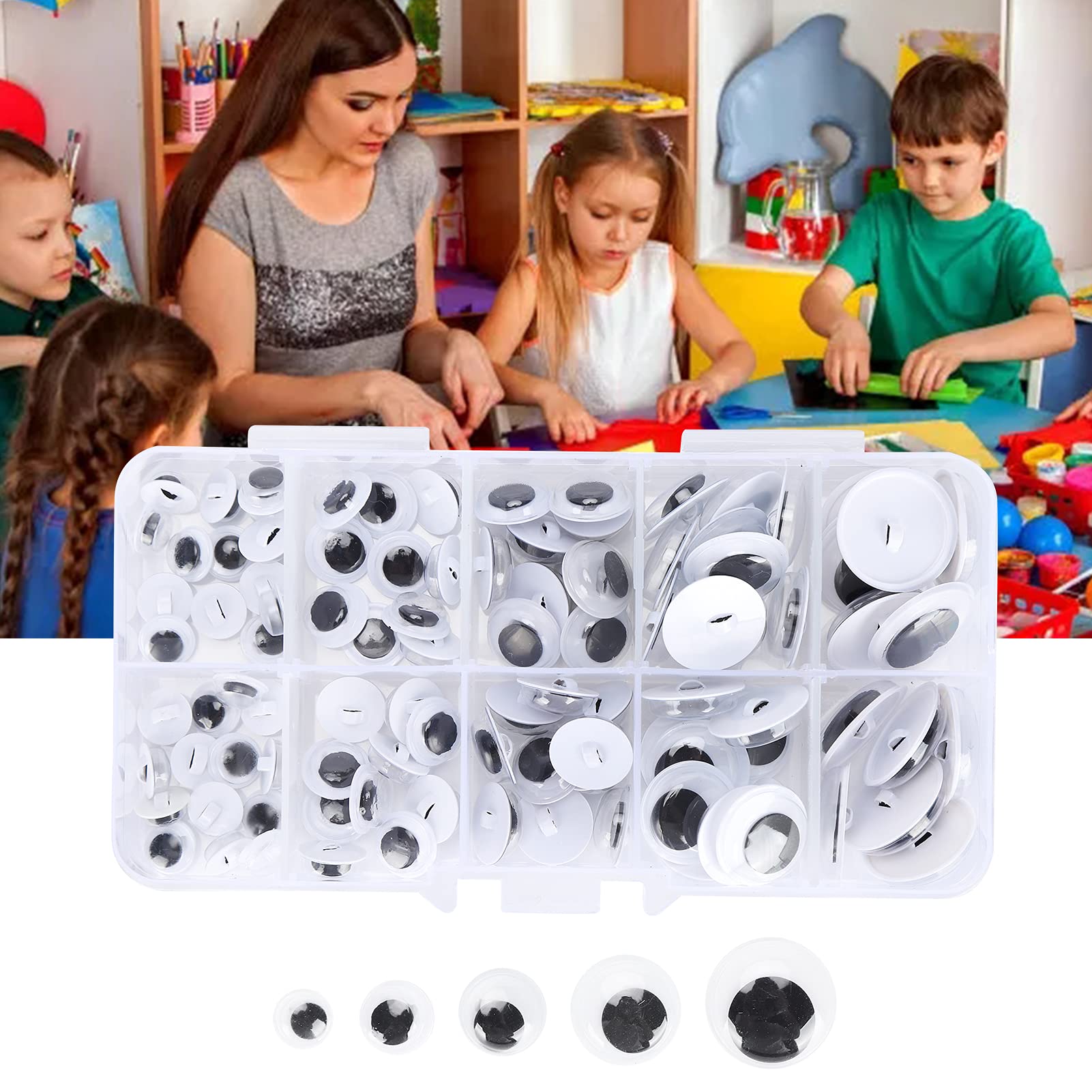 Sxhlseller 100Pcs Sew On Wiggle Eyes, Plastic Eyes Movable, Assorted Size Kids DIY Wiggle Eyes, for DIY HandMade Crafts