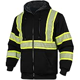 HIS ZEST Hi Vis Hoodie Reflective Safety Jacket for Men,Class 3 High Visibility Sweatshirt Zipper for Work Construction