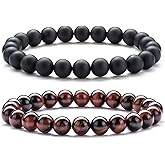Hamoery Men Women 8mm Natural Stone Lava Rock Diffuser Bracelet Elastic Yoga Agate Beads Bracelet Bangle