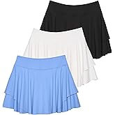 Real Essentials 3 Pack: Women's 14" Layered Ruffle Flowy Tennis Golf Skorts Pockets Pleated Mini Skirt Athletic Liner Shorts
