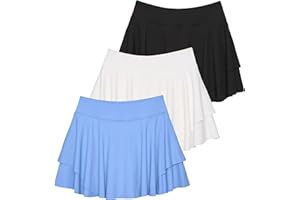 Real Essentials 3 Pack: Women's 14" Layered Ruffle Flowy Tennis Golf Skorts Pockets Pleated Mini Skirt Athletic Liner Shorts