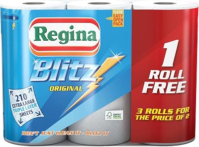 Regina 3-Ply Kitchen Roll Paper Towels 3 Rolls 70 Sheets Each