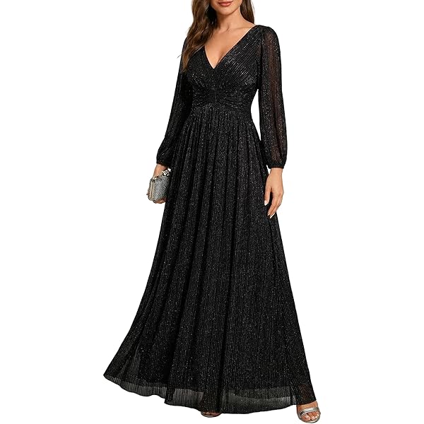 Amazon.com: Women's V Neck Long Sleeve Sequin Bridesmaid Dress Gown Evening  Party Dress(Beige,S) : Clothing, Shoes & Jewelry