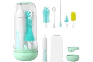 ACCUBIO Electric Bottle Brush Cleaner, Rechargeable Electric Baby Bottle Brush, Automatic Bottle Cleaner Kit, Waterproof Multi-Purpose Cleaning Brush with Free Sponge Replacement Brush, Green