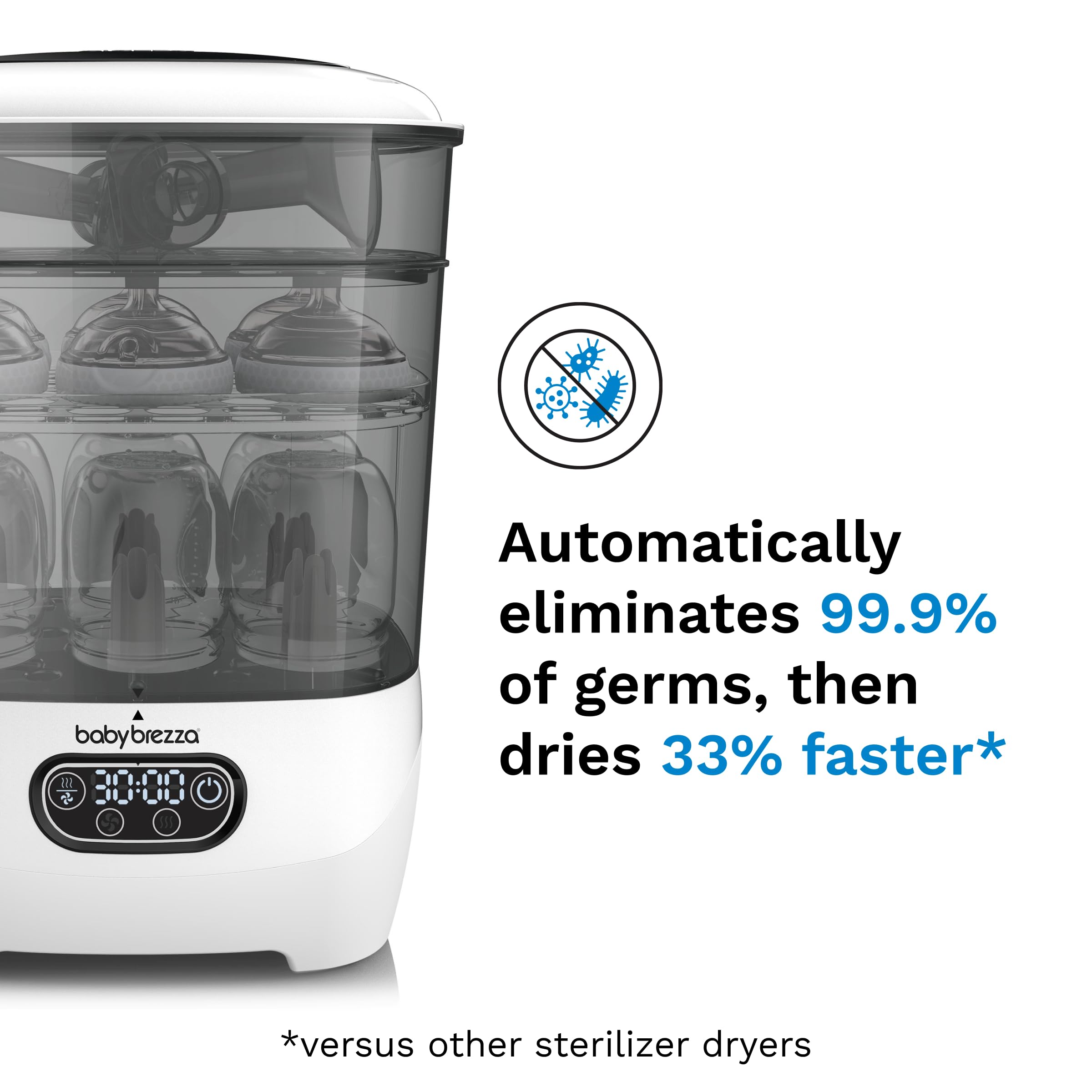 Baby Brezza Bottle Sterilizer and Dryer Advanced – 33% Faster - Largest Capacity Steam Sanitizer - Universal Sterilization Machine for All Bottles + Pump Parts - HEPA Air Filter
