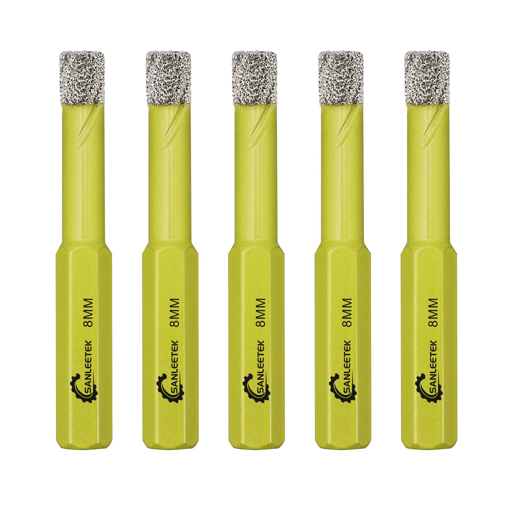 Dry Diamond Drill Bits Set - 5pcs 8mm Hole Saw Kit with Hexagonal Shank for Ceramic Porcelain Tile Granite Marble Quartz Artificial Stone SANLEETEK