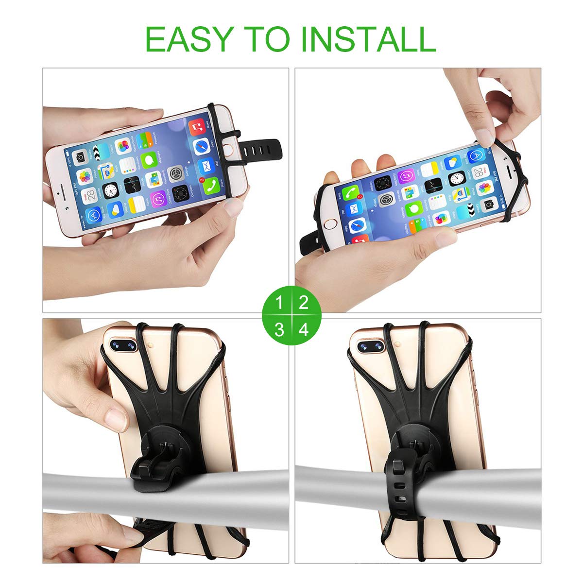 KONCOOL Bike Phone Mount, 360° Rotation Motorcycle Bicycle Handlebar Cradle, Silicone Cell Phone Holder for iPhone Xs Max/XR/8 Plus/7/6S Samsung Galaxy S10+, S10, S10e/S9/S8, Motorola, Nexus, LG