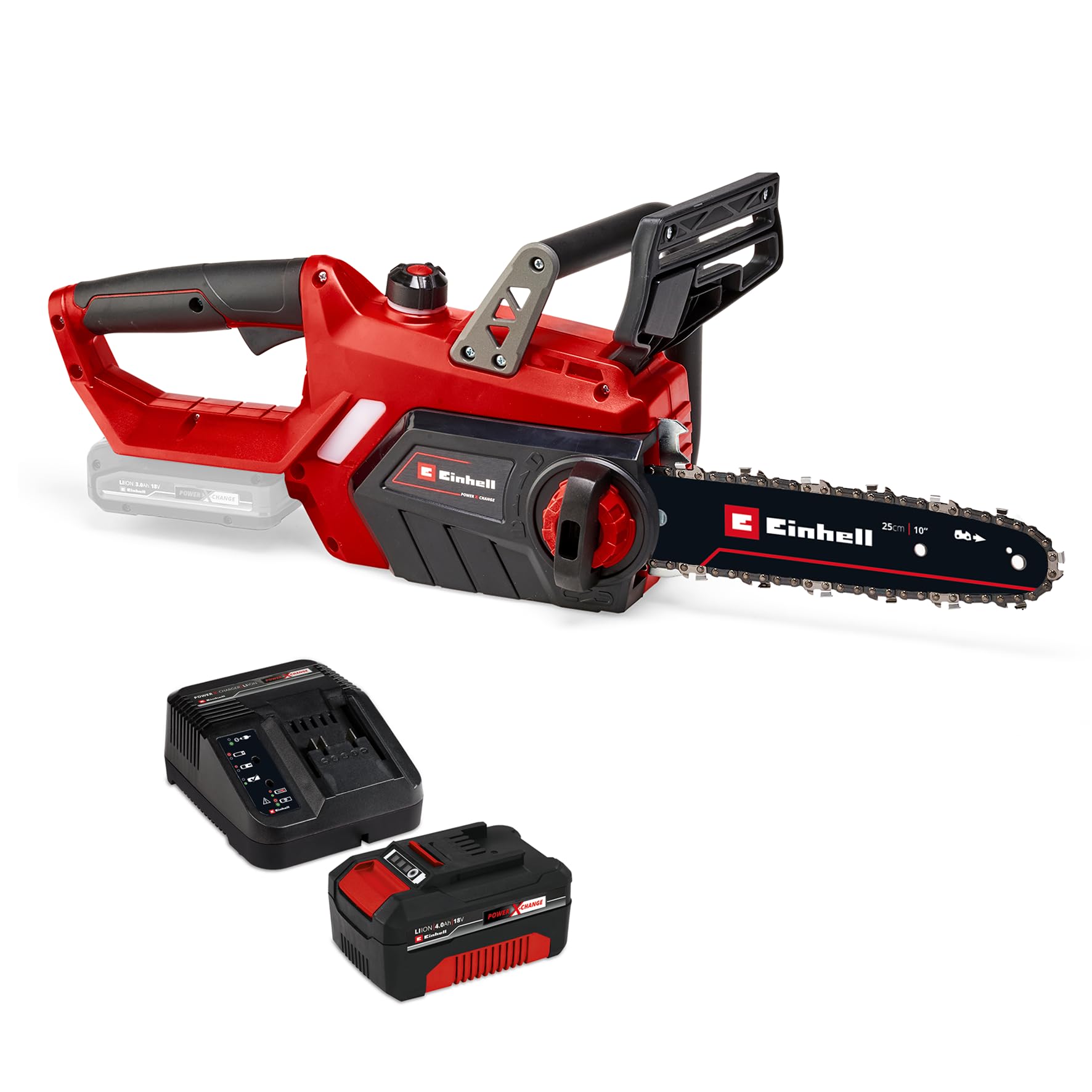 Einhell Akku-Kettensäge GE-LC 18 Li-Solo Power X-Change (Li-Ion, 18V, 25 cm Schwertlänge, Rückschlagschutz, Kettenfangbolzen, inkl. 4 Ah Akku und Ladegerät)