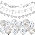 Fangleland 60th Anniversary Decorations - Diamond Wedding Glitter Banners, Bunting Flag and Balloons for Party Supplies