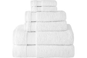 Classic Turkish Towels CTT - Luxury 6 Piece Towel Set, 100% Turkish Cotton, Quick Drying, Highly Absorbent & Comfy, Includes 2 Bath Towels, 2 Hand Towels & 2 Washcloths | (White)