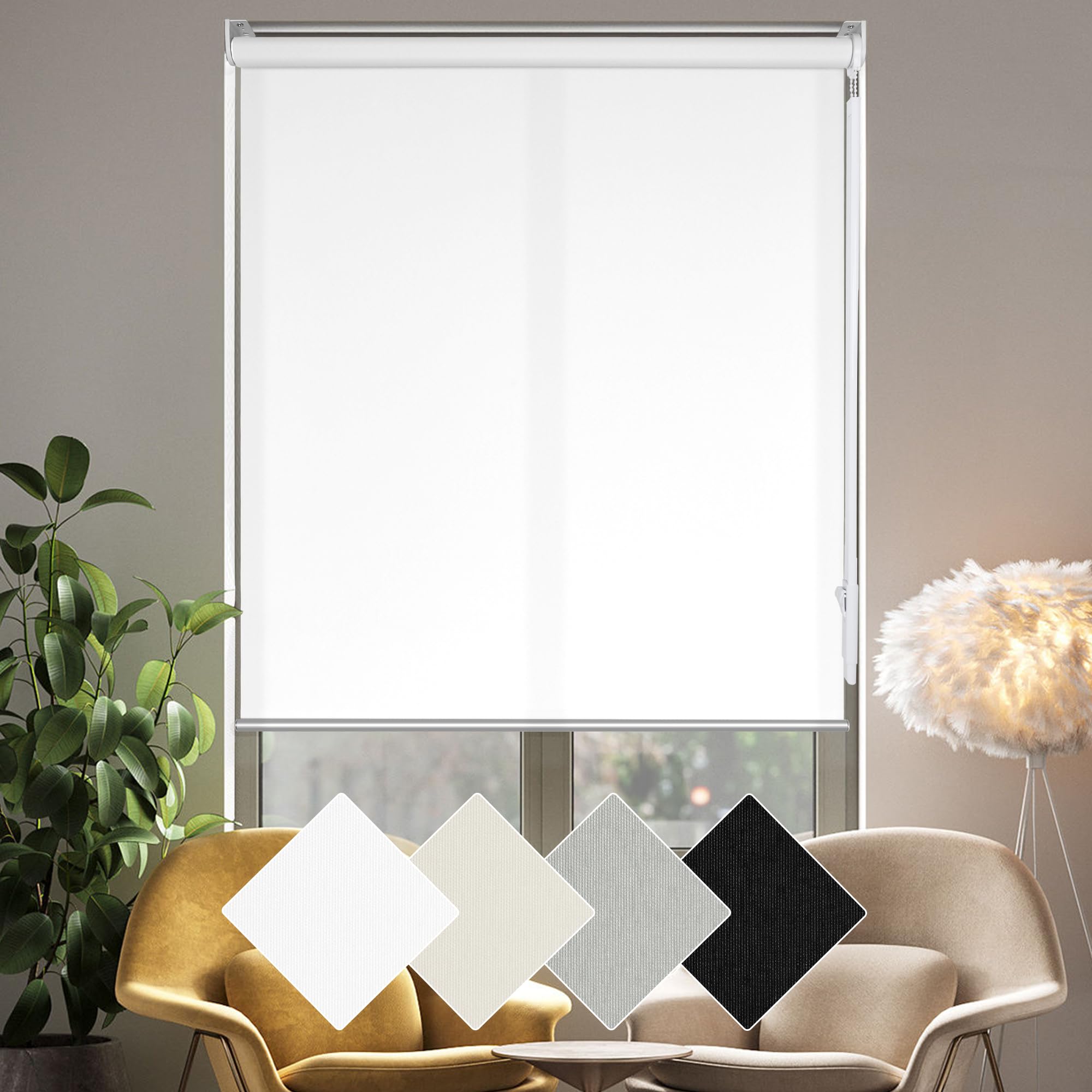 Photo 1 of Homebox 50% Blackout Light Filtering Blinds for Windows,Room Darkening Roller Shades Roll up and Pull Down Blind Shades for Home Office 65" W×72" H White