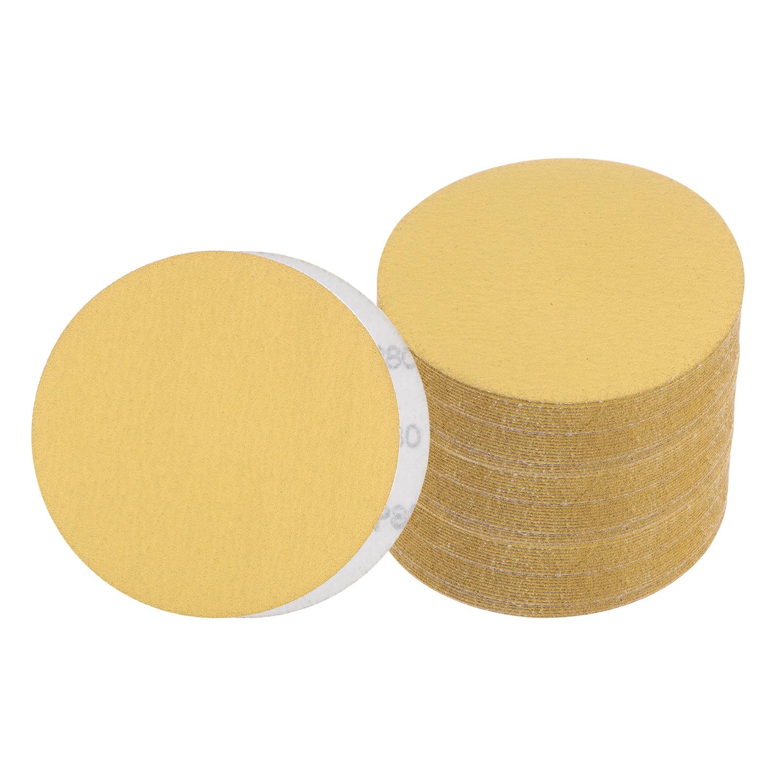 Kozelo 75pcs No Hole Sanding Discs- [ 6 Inch 80 Grit ] Round Hook and Loop Grip Sanding Pads Sheet Sandpaper for Automotive Woodworking Metal Polishing Use| Gold, Aluminum Oxide