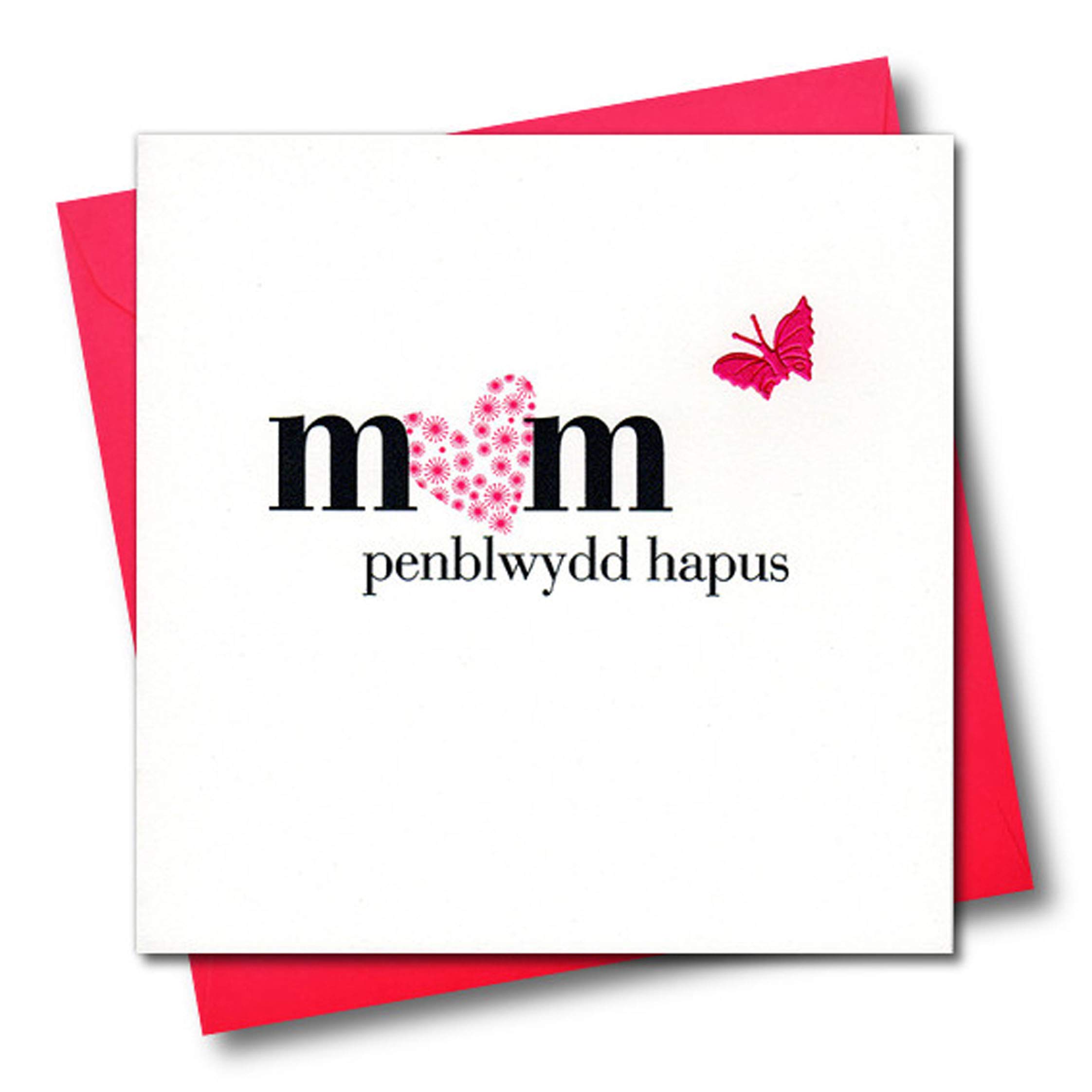 Claire Giles Greeting Cards, Welsh Happy Birthday Mam Card, Penblwydd Hapus, Mam, Floral design, Embellished with a Fabric Butterfly
