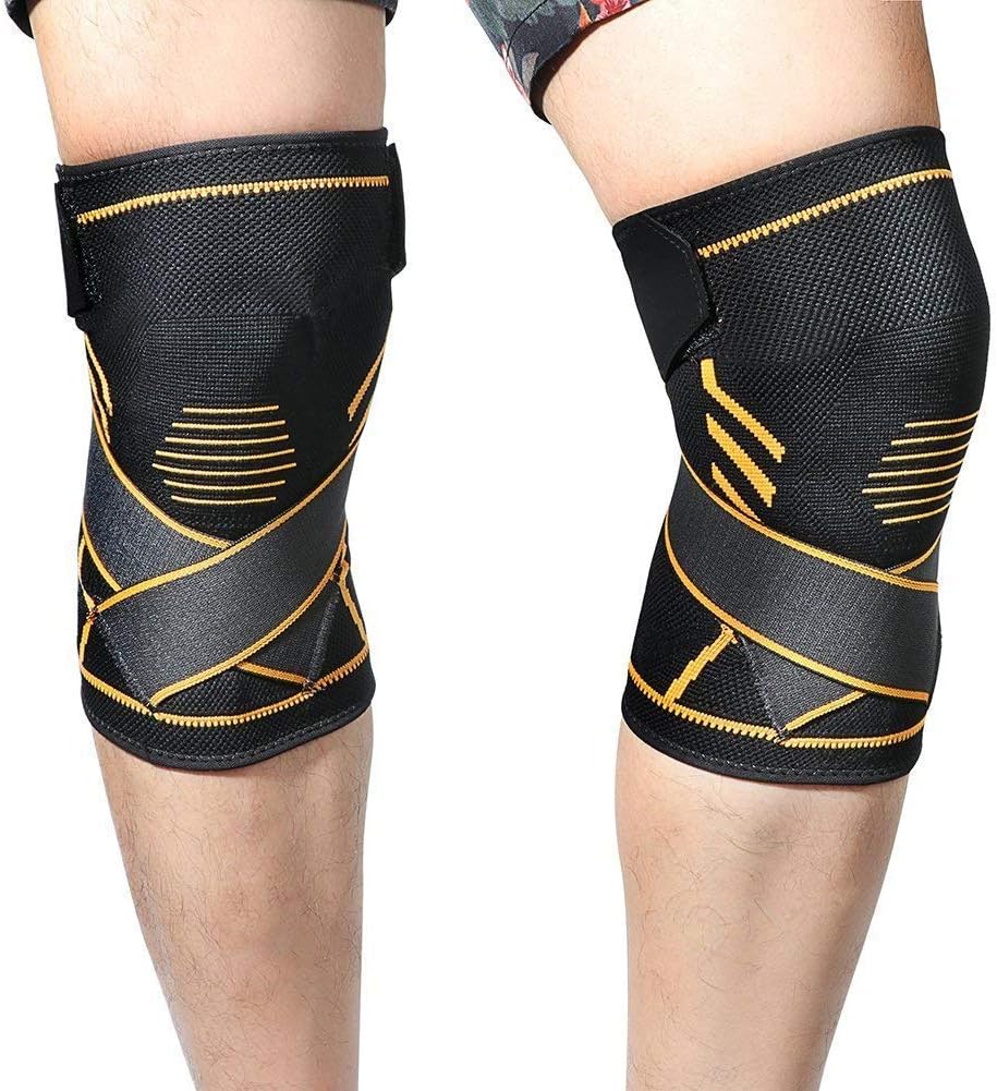 Athletics Knee Compression Sleeve Support (1pair) - Inofia Men & Women Sleeve with Crossover Pain Relief Strap 7mm Sleeve of Comfort Wear Anywhere for Sports,(XL(19-21.5"))