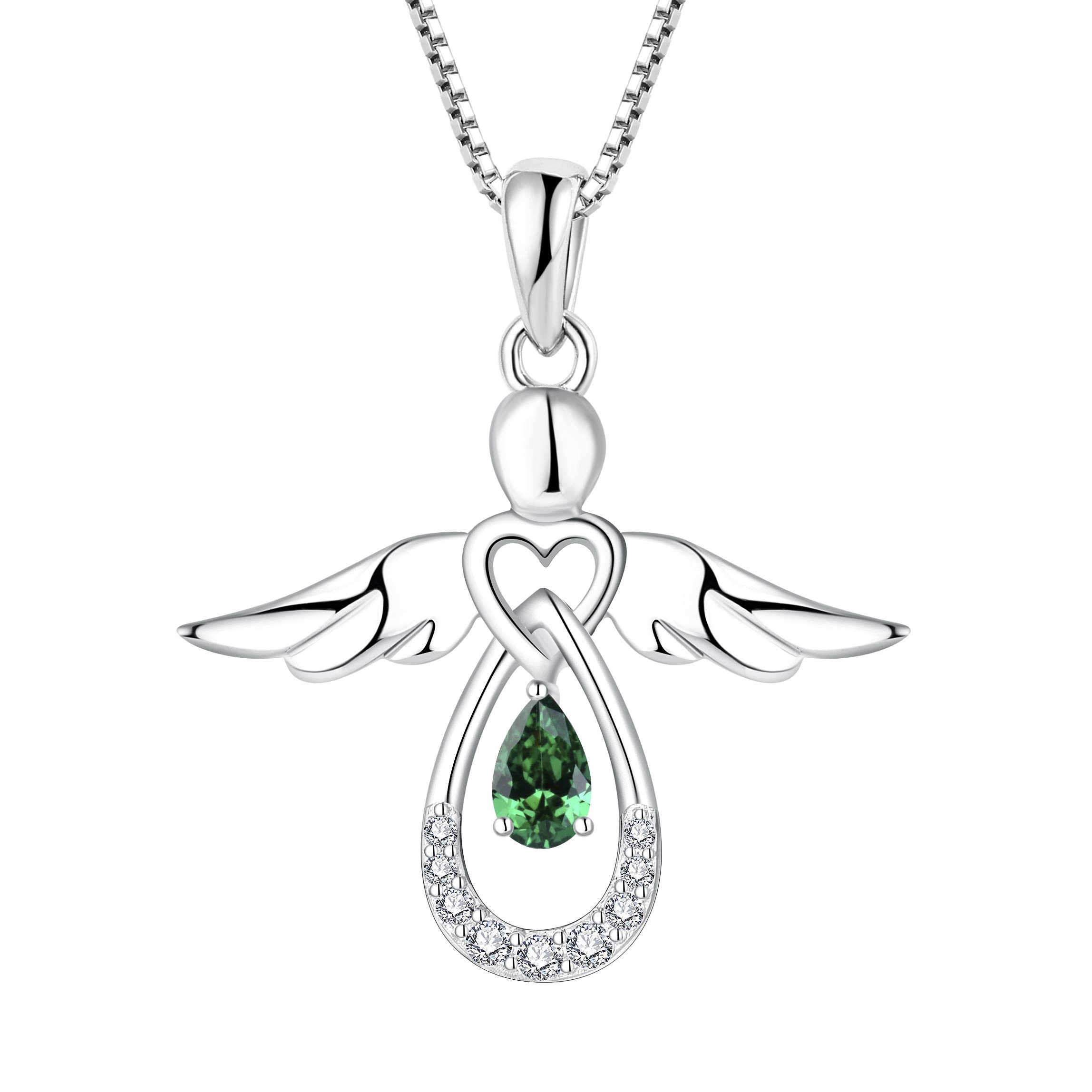 FJ Guardian Angel Necklace 925 Sterling Silver Angel Pendant Emerald Necklace May Birthstone Jewellery for Women — image 1