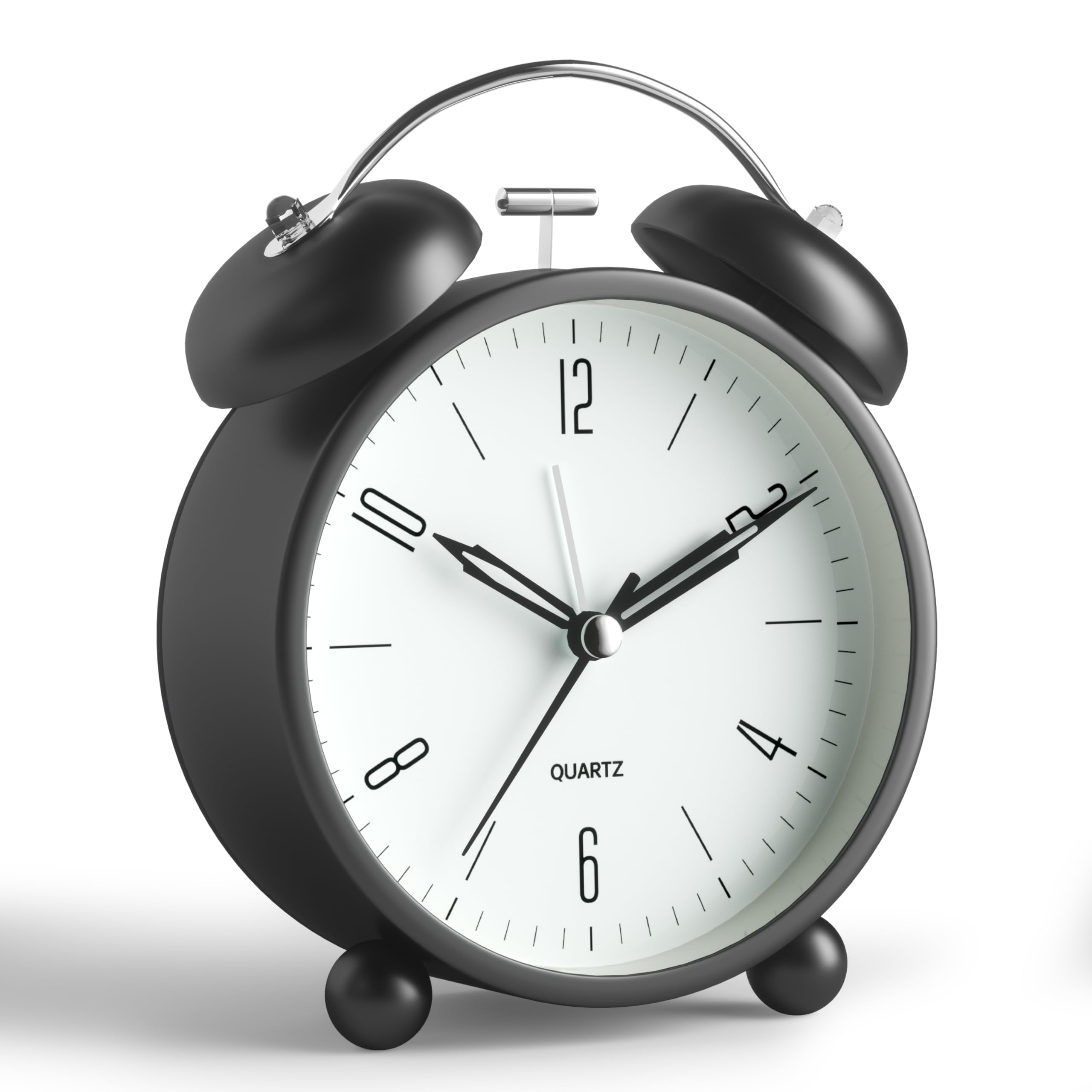 Photo 1 of Twin Bell Loud Alarm Analog Alarm Clock, 4 inch Super Silent Non Ticking Small Clock with Night Light, Battery Operated, Simple Design, Old Fashioned, for Heavy Sleeper, Bedroom, Bedside, Desk, Black