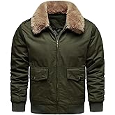 HOOD CREW Men’s Bomber Jackets Winter Insulated Padded Jacket Casual Lightweight Cotton Outerwear Coats with Fur Collar