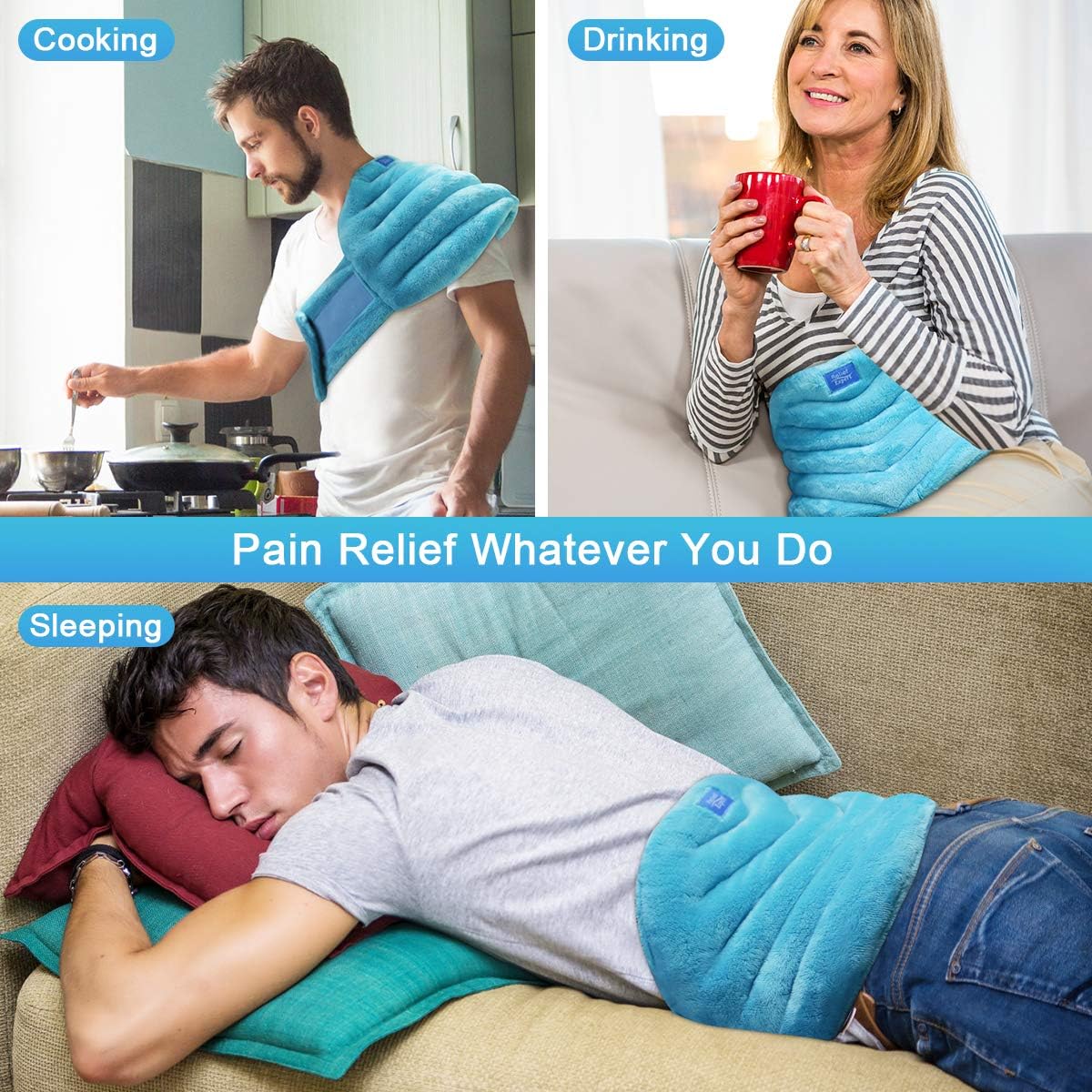 Relief Expert Microwave Heating pad for Lower Back Pain Relief, Extra Large Microwavable Heat Wrap for Lumbar, Waist, Stomach Cramps, Legs, Neck and Shoulders, Natural Hot or Cold Therapy: Health & Personal Care