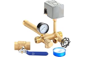 BRVCLON 1"x 11"Well Pressure Tank Tee Kit with 30/50psi Pressure Switch,Brass Pressure Tank Installation Kit for Water Well,Fit Most pressure tanks with diameters up to 16"
