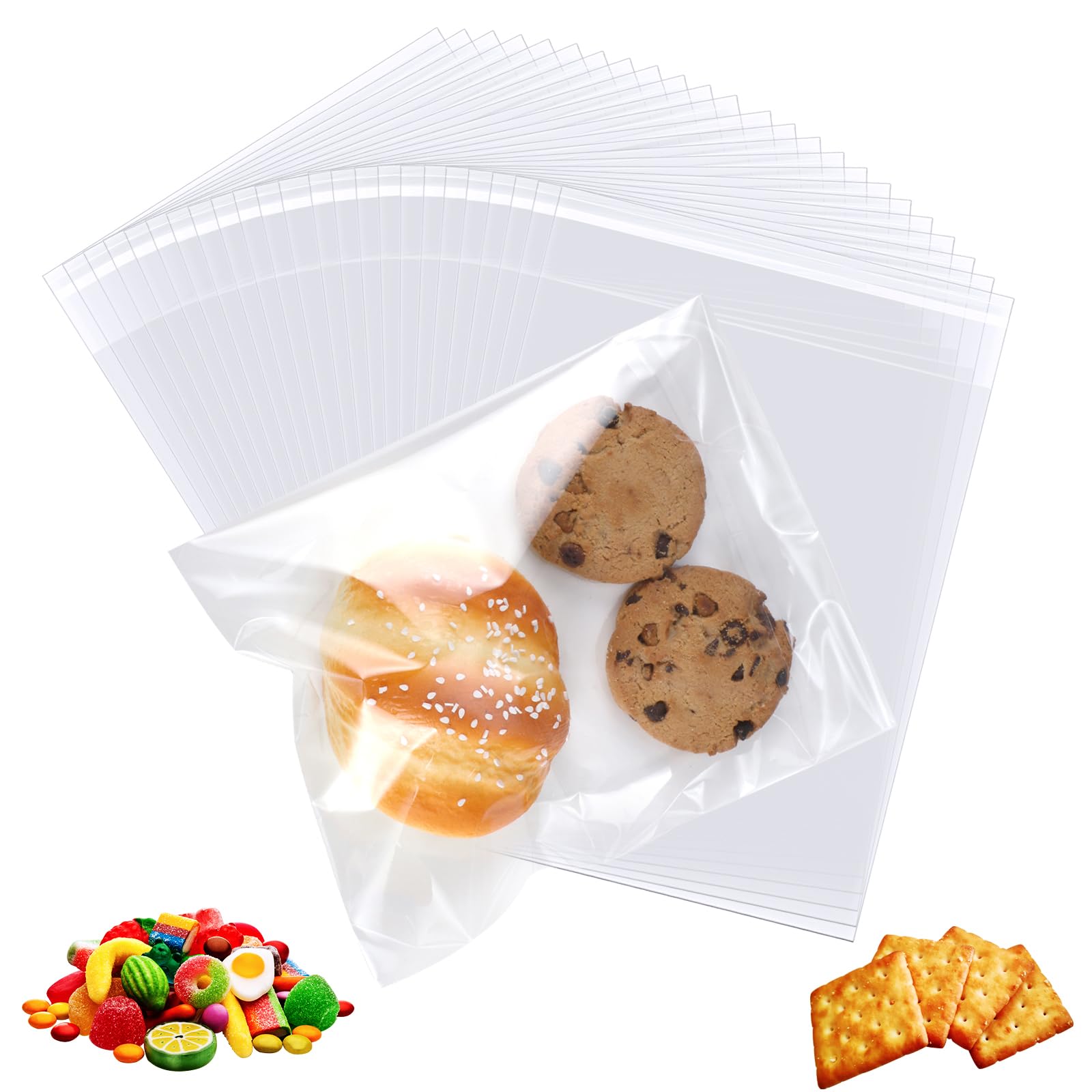 Thboxes Clear Cellophane Bags, 200 Pcs 5 x 8 Inch Self-Sealing Cookie Bags Resealable Small Plastic Bags for Bakery,Cookies,Favors, Soap Chocolates
