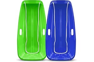 BACK BAY PLAY Winter Snow Sleds Plastic Snow Sled for Kids and Adults - 35" Single Rider Kids Sled Made Durable, Snow Sleds for Kids and Adult Heavy Duty Fast Sliding - Kids Snow Sled with Rope