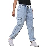 LBDLONGBIDA Women's High Waisted Drawstring Denim Joggers Stretch Sweatpant Jeans with Elastic Waist