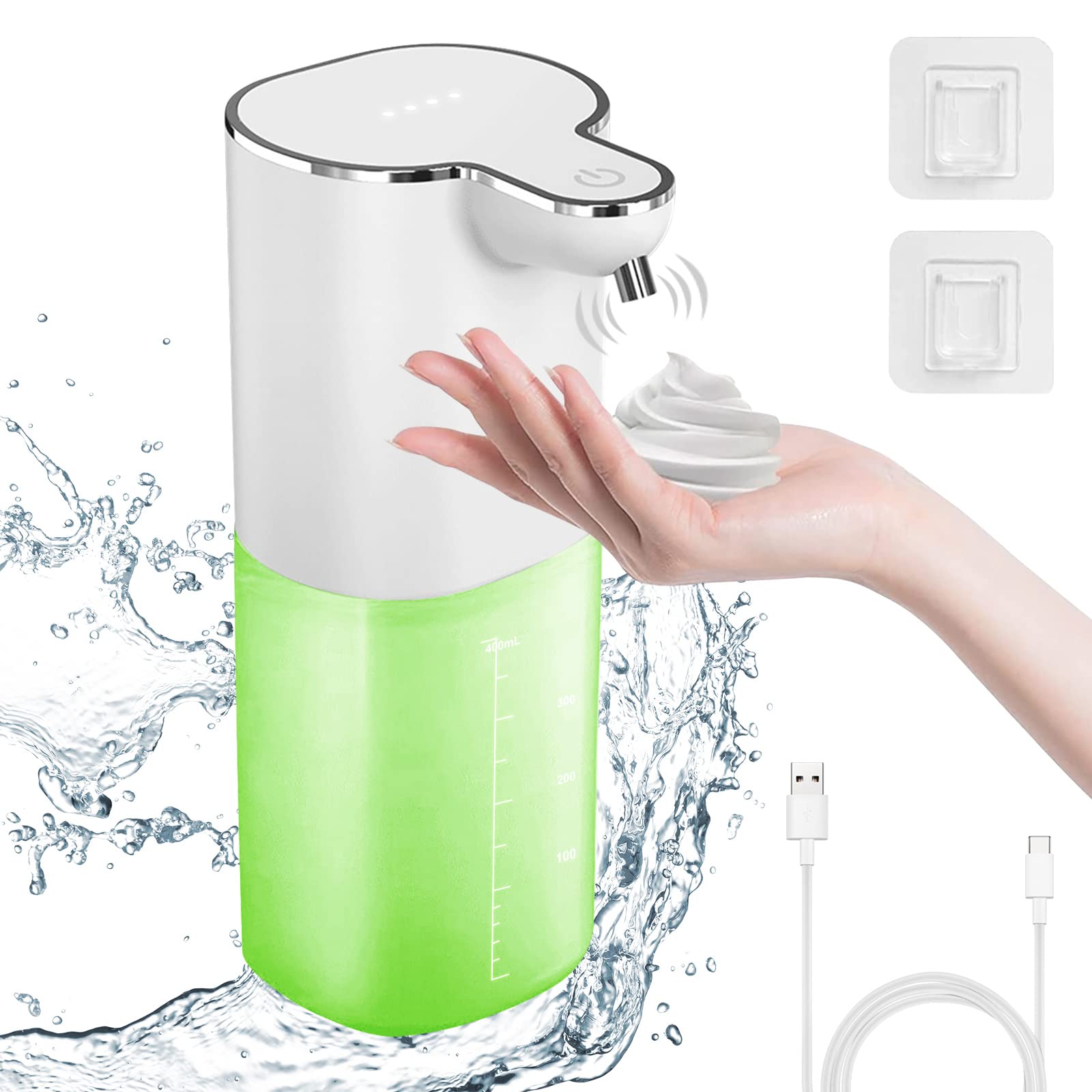 Cuteefun Automatic Soap Dispenser, USB Rechargeable, 4 Levels Control Foaming Soap Dispensers, 400ml Touchless Hand Sanitizer Dispenser, Wall Mounted/Stand Soap Dispenser for Bathroom, Kitchen