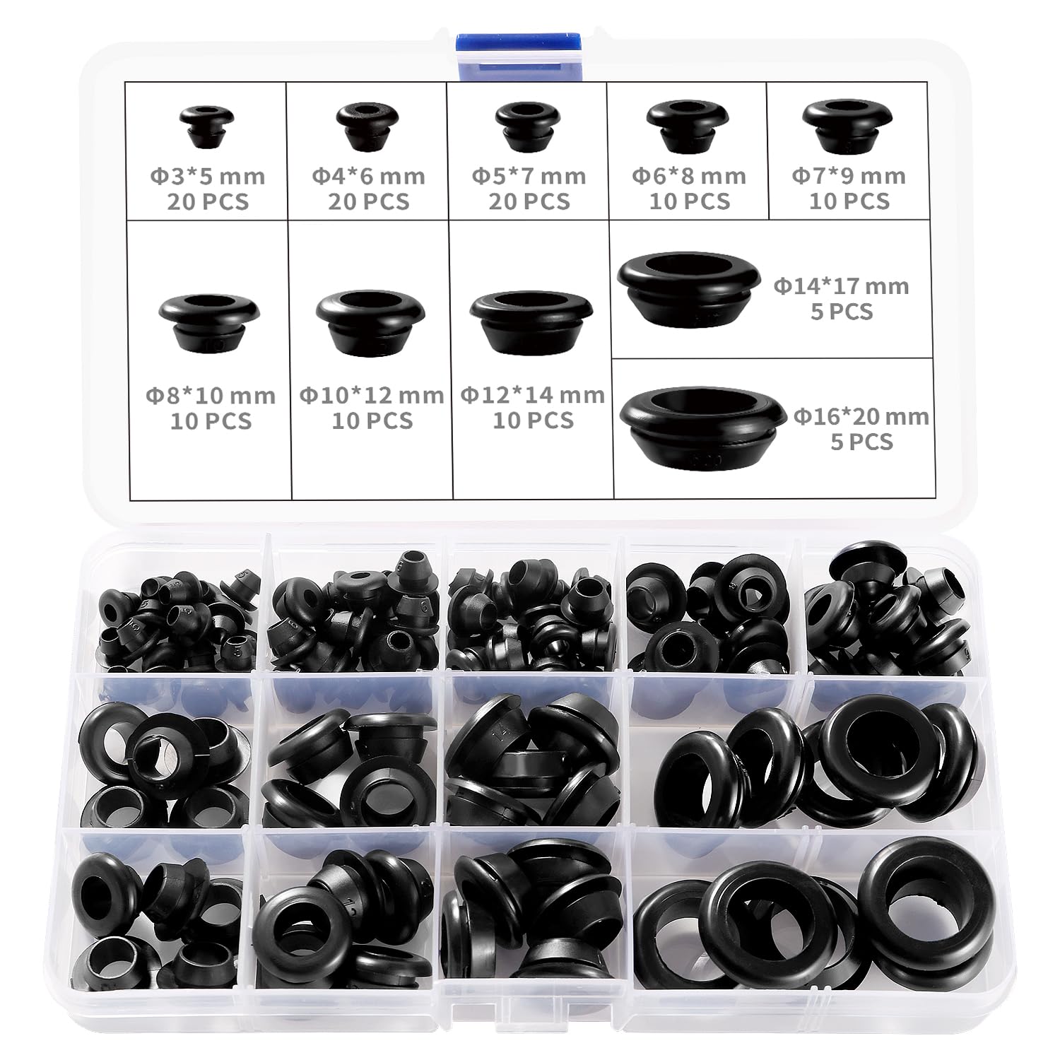 YIXISI 120 PCS 10 Sizes Rubber Grommets Kit, Conductor Gasket Ring Grommets, Black Rubber Hole Plugs Electrical Wire Gaskets, for Protecting Wires, Cables and Plugs