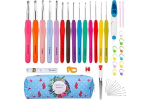 Crochet Hooks Set, 14 Pcs 2mm(B)-10mm(N) Crochet Needle Ergonomic Soft Grip Handles with Sewing Tools, Total 31 PCS Crochet K