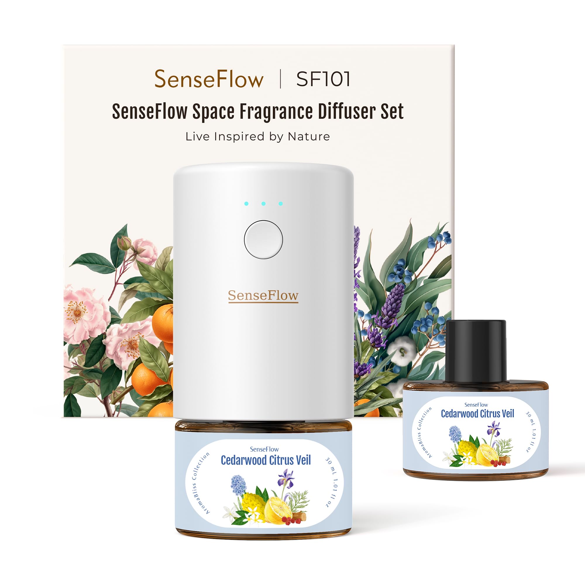 Photo 1 of SenseFlow SF101 Waterless Ultrasonic Essential Oil Diffuser–100% Plant-Based,120-Day Natural Air Freshener & Aromatherapy Diffuser for Home,Hotel,Studio–Covers up to 100?-Cedarwood Citrus Veil