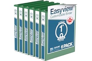 DAVIS GROUP Easyview Premium 3-Ring Binders with Clear-View Covers and Round Rings, Binders for School or Office, 1 Inch, Pack of 6, Green
