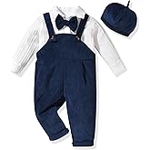 Unutiylo Newborn Baby Boy Outfit Set Long Sleeve Romper 3Pcs Gentleman Suspender Overall Fall Winter Clothes
