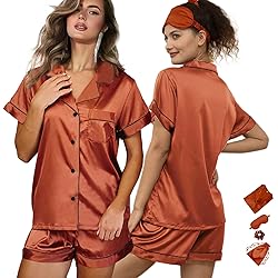 WJing Yi Jia 5Pcs Womens Soft Satin Pajama Set