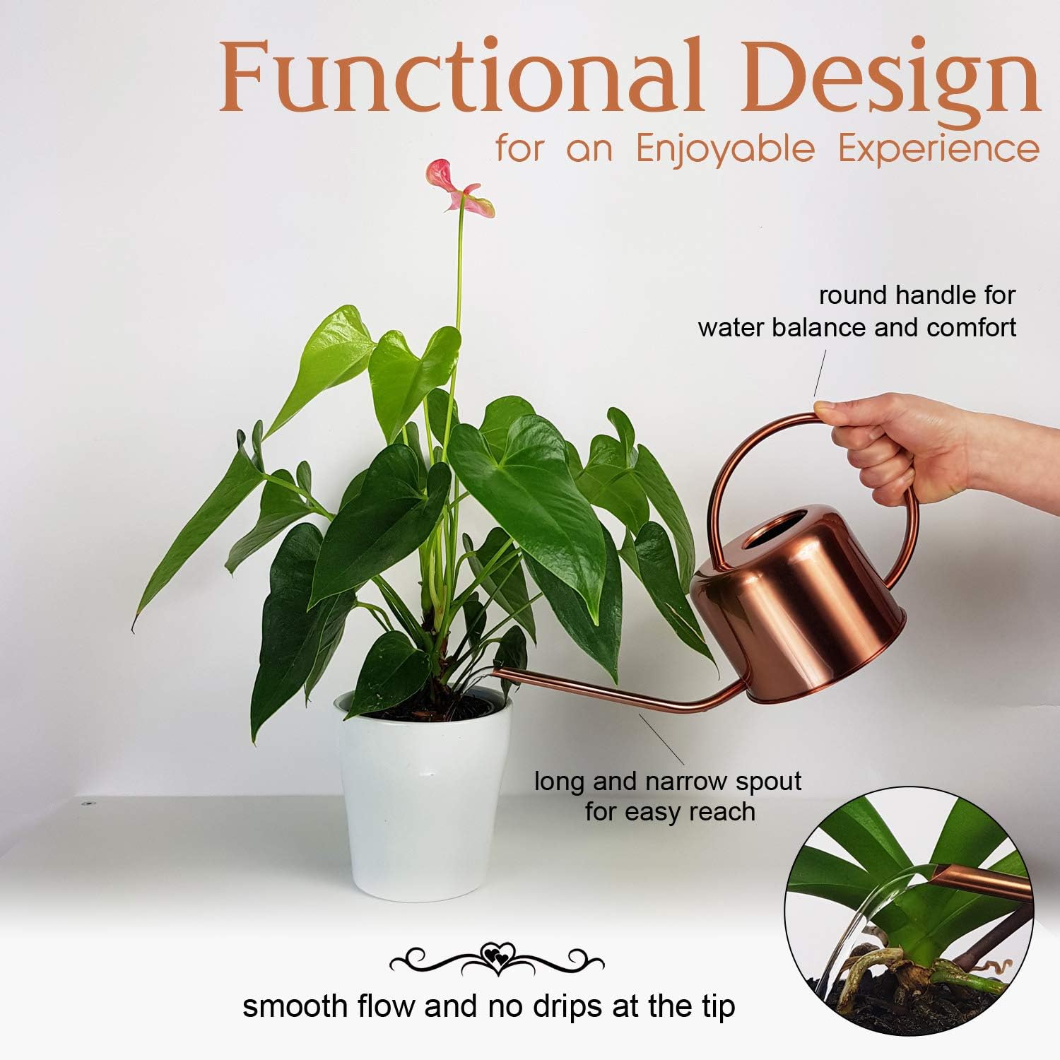 ubequity decor Small Watering Can for Indoor Plants - Copper Colored Watering Can for House Plants with Long Spout is Ideal - Functional and Stylish - No Drips and Rustproof : Garden & Outdoor
