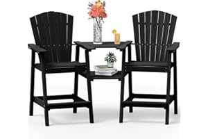 PLUUV Tall Adirondack Chairs Set of 2 High Back Adirondack barstools with Removable Connecting Tray, HDPE Height Adirondack Barstools, High Patio Chairs for Balcony, Lawn, Deck, Backyard - Black
