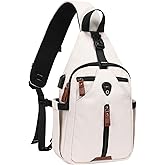 MOSISO Sling Backpack Travel Hiking Daypack, Vintage Canvas Crossbody Sling Chest Bag with USB Charging Port&Removable Strap