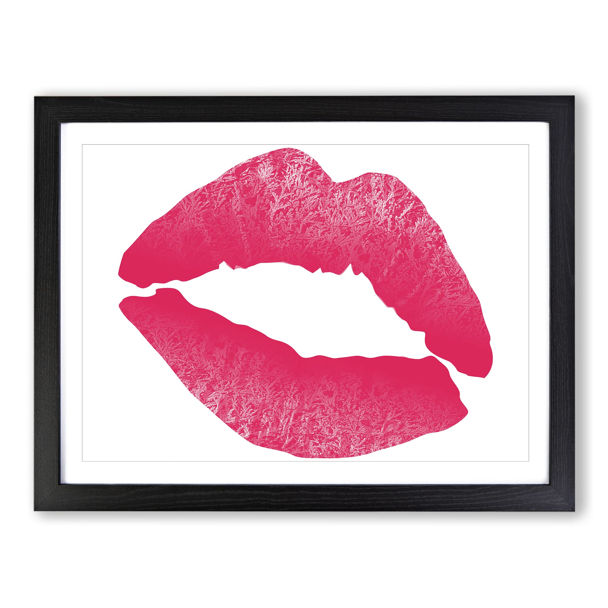 Hot Pink Lips Kiss Modern Framed Wall Art Print, Ready to Hang Picture for Living Room Bedroom Home Office Décor, Black A3 (46 x 34 cm)
