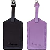 2 Pack Leather Luggage Tags Travel Luggage Name Tag Bag Tags Leather Suitcases Tags for Luggage Id Tags with Cover Privacy Protection Suitcase Labels Travel Accessories (Black & Purple)