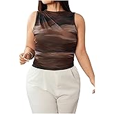 MakeMeChic Women's Plus Size Mock Neck Tank Tops Tie Dye Sleeveless Ruched Summer Shirt