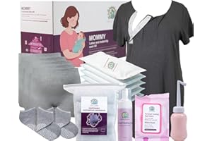 15pc Postpartum, Labor & Delivery Recovery Kit with Labor & Delivery Hospital Gown - Complete Hospital & Home Care Essentials