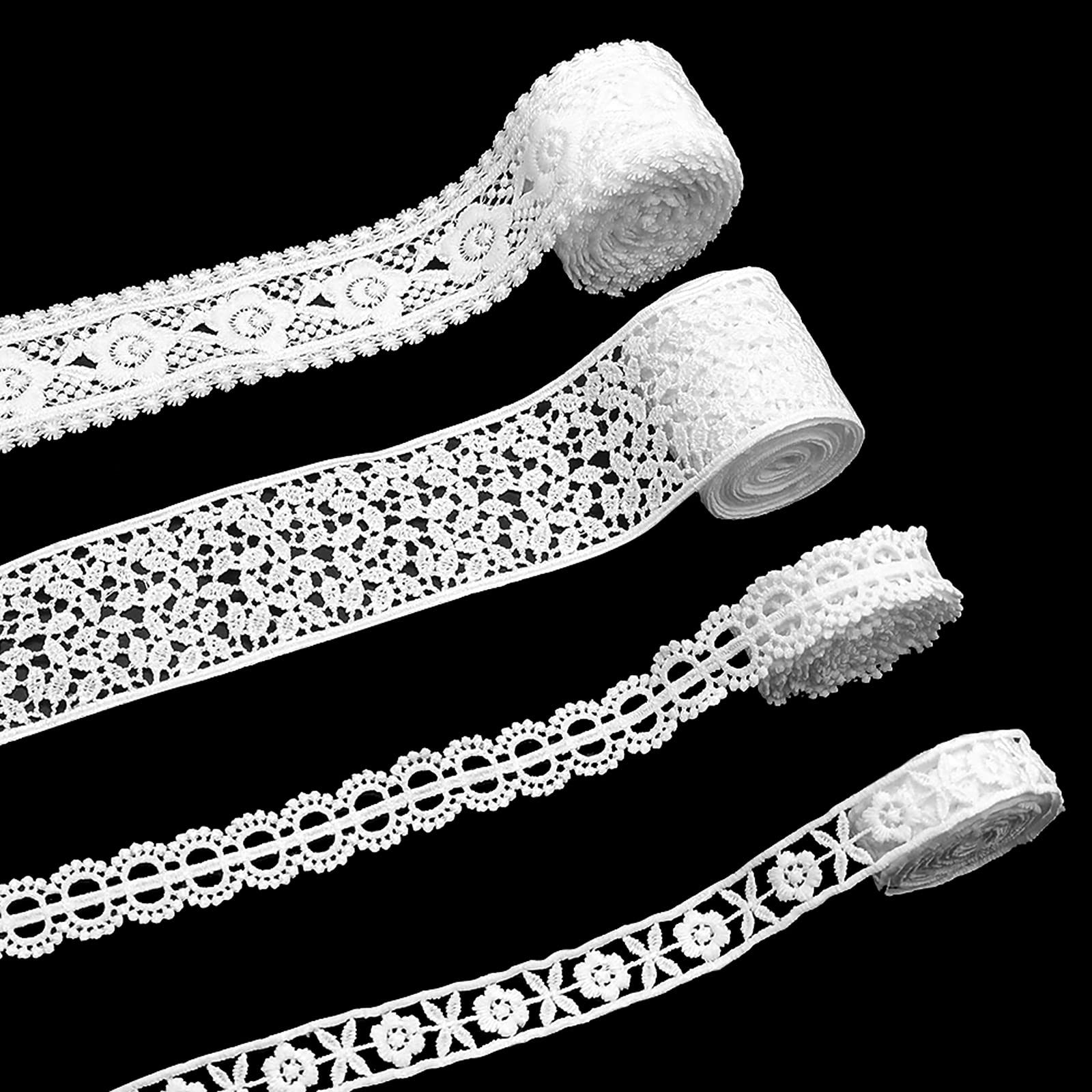 Lace Trim, Guipure Lace Trim White Crochet Lace Ribbon Assorted Pattern for Dress Clothes DIY 4 Roll 8 Yards (2)