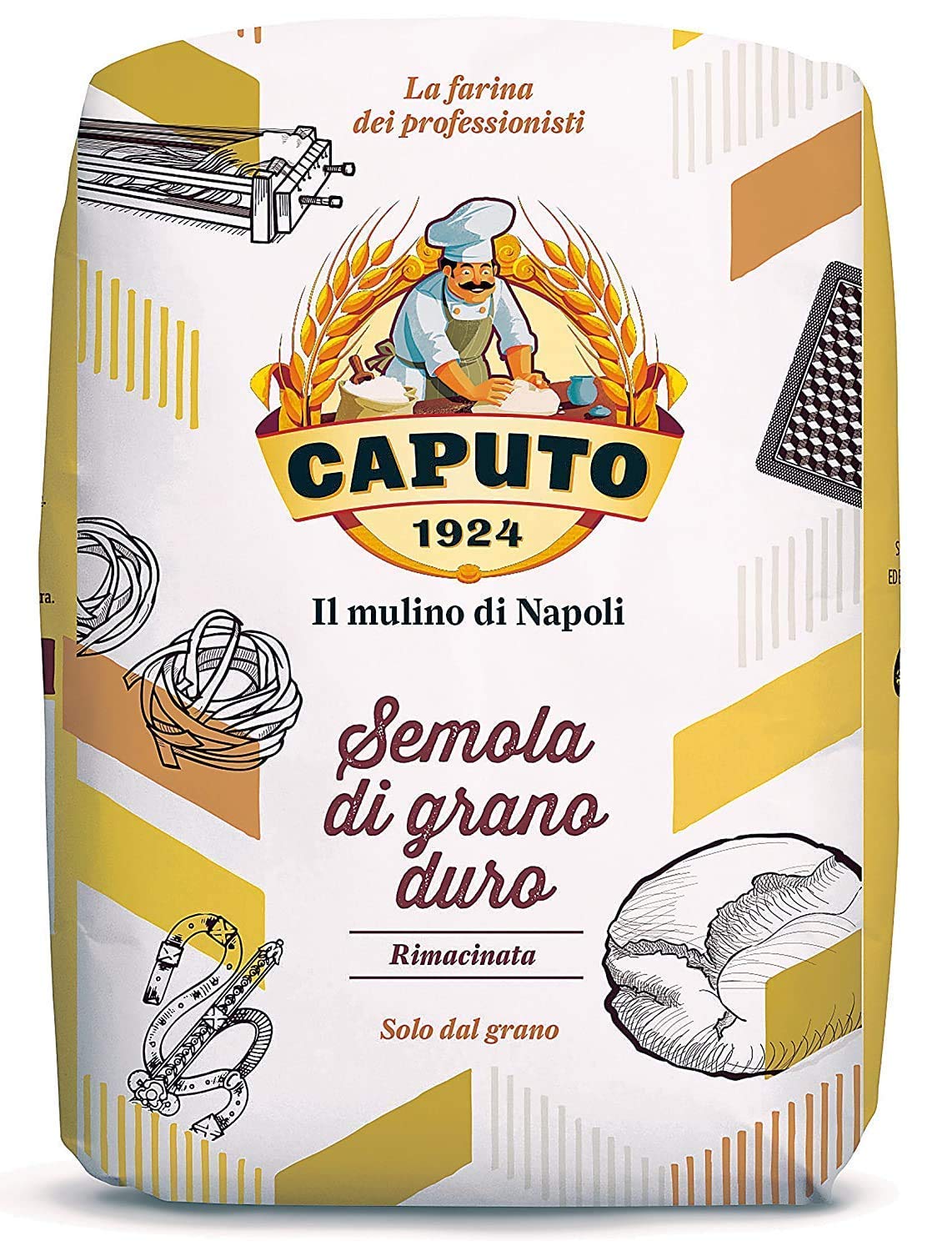 Antimo Caputo Semola Di Grano Duro Rimacinata Semolina Flour 2.2LB (1kg), Bag - All Natural Dough for Fresh Pasta