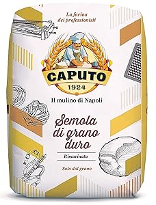 Antimo Caputo Semola Di Grano Duro Rimacinata Semolina Flour 2.2LB (1kg), Bag - All Natural Dough for Fresh Pasta