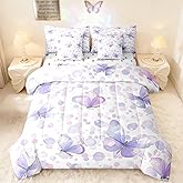 Feelyou Butterfly Full Comforter Set with Sheets for Kids Boys Girls Purple Balloon 7 Pieces Bedding Set Butterflies Printed Pattern Bed in a Bag Garden Room Decor Soft Lightweight Microfiber